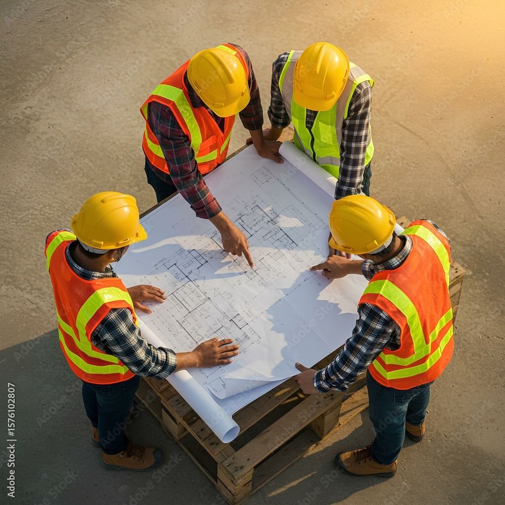 The Sovereign Build Inc. crew in white hard hats and navy uniforms on site in Georgetown, Guyana
